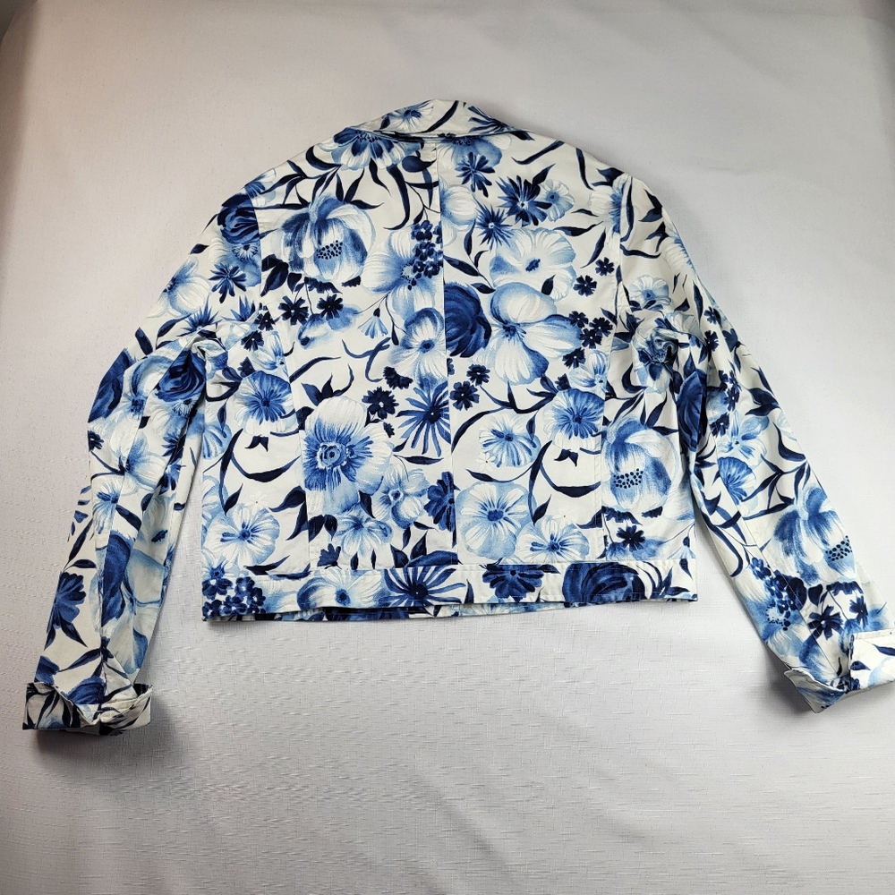 David Brooks Lightweight Floral JACKET Womens Size M Blue White Button Up Vtg - Picture 15 of 16